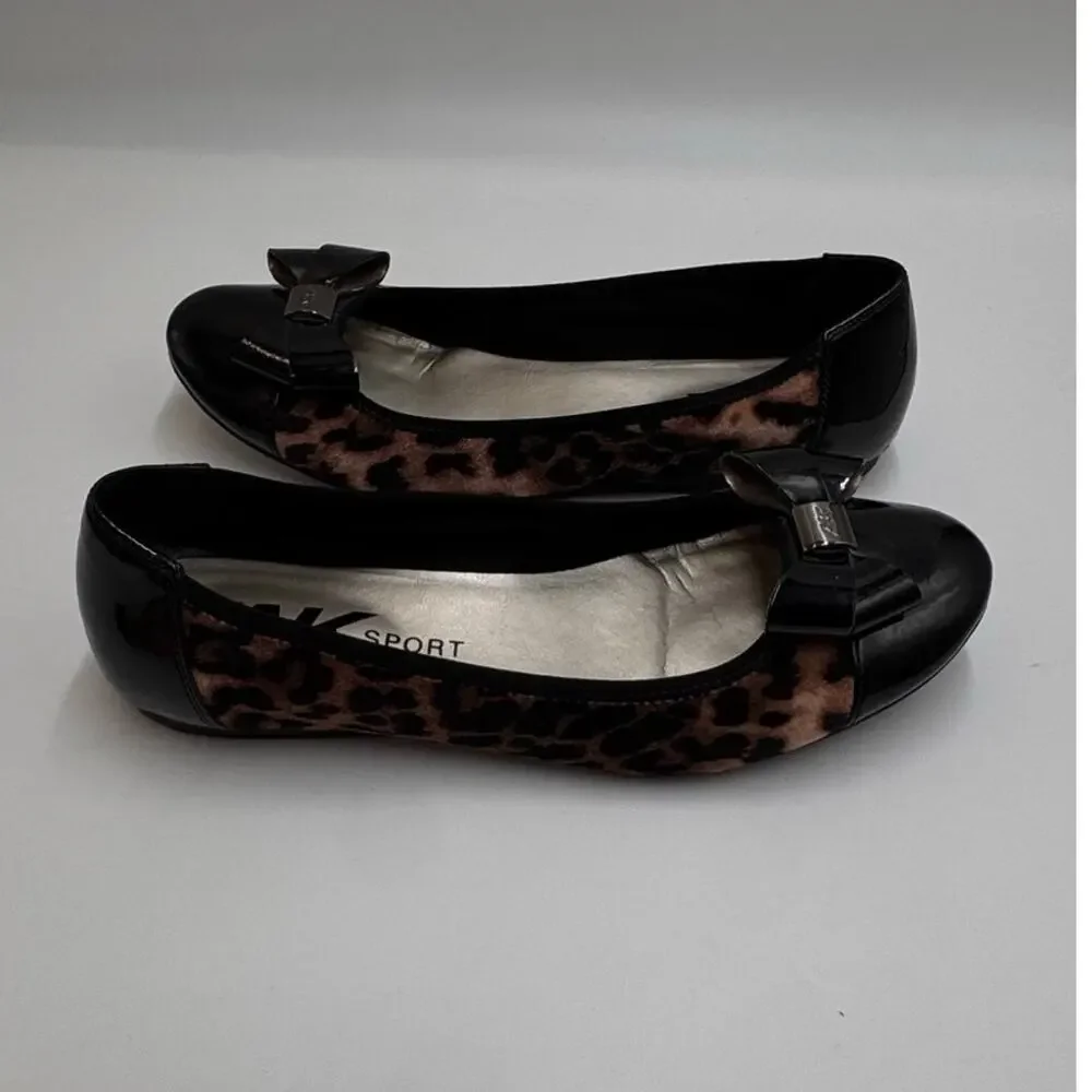 Anne Klein Sport AKALPHA Flats 10M Leopard Black Patent Bow Ballet Shoes